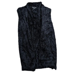 Black Rivet Black FAUX‎ Fur Vest open front size Large